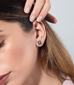 Load image into Gallery viewer, Changeable Square Black Enamel Earrings