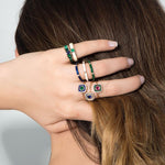 Load image into Gallery viewer, Colored Stone Enamel Band Ring / Diamond & Aquamarine