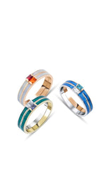Load image into Gallery viewer, Colored Stone Enamel Band Ring / Diamond & Aquamarine