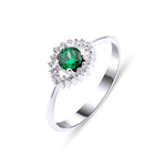 Load image into Gallery viewer, White Gold Halo Diamond Emerald Ring