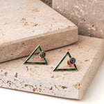 Load image into Gallery viewer, Gold Malachite Enamel Triangle Earrings