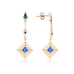 Load image into Gallery viewer, Gold Malachite Enamel & Sapphire Dangle Earrings