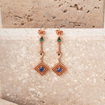 Load image into Gallery viewer, Gold Malachite Enamel & Sapphire Dangle Earrings