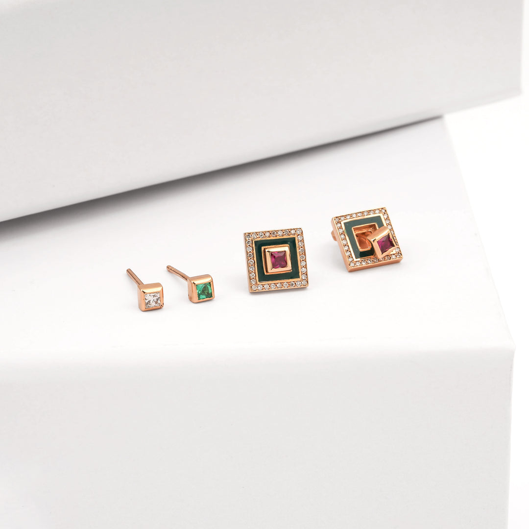 Changeable Square Black Enamel Earrings