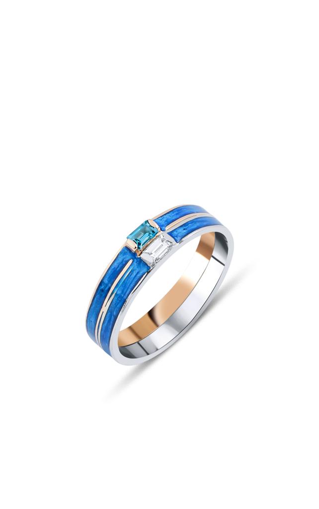 Colored Stone Enamel Band Ring / Diamond & Aquamarine