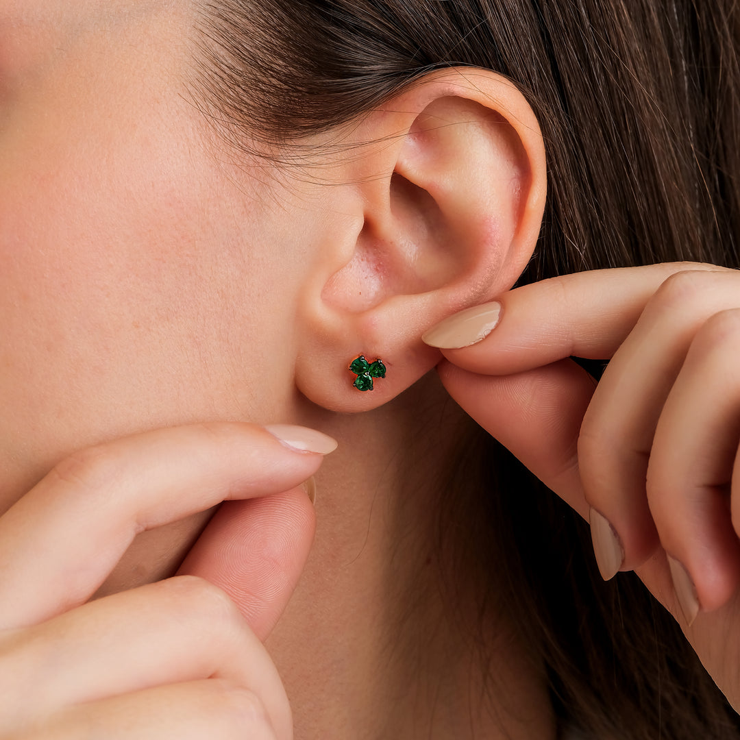 Gold Trio Emerald Earrings