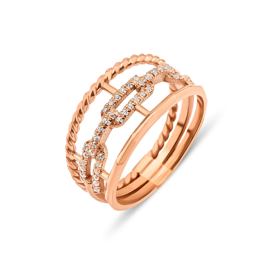 Gold Diamond Link Twist Rope Ring