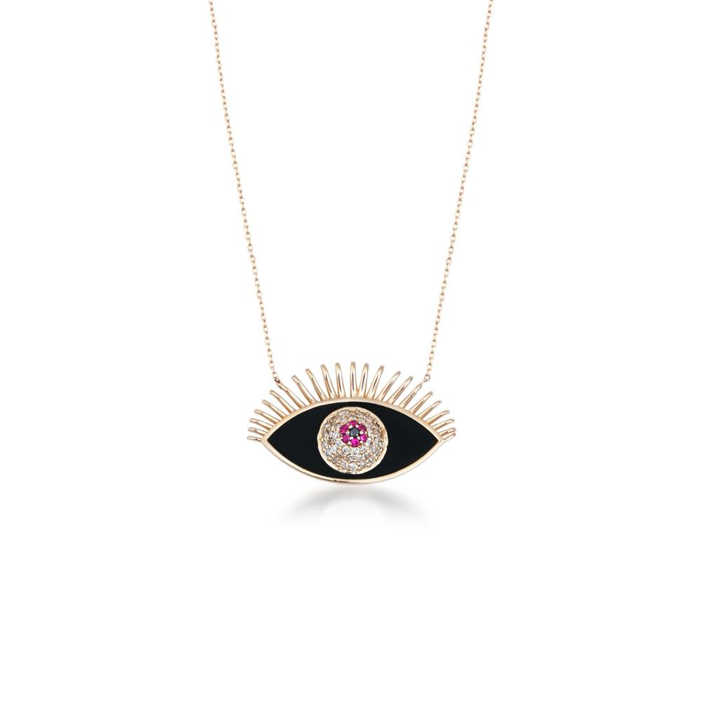 Gold Enamel Evil Eye  Necklace