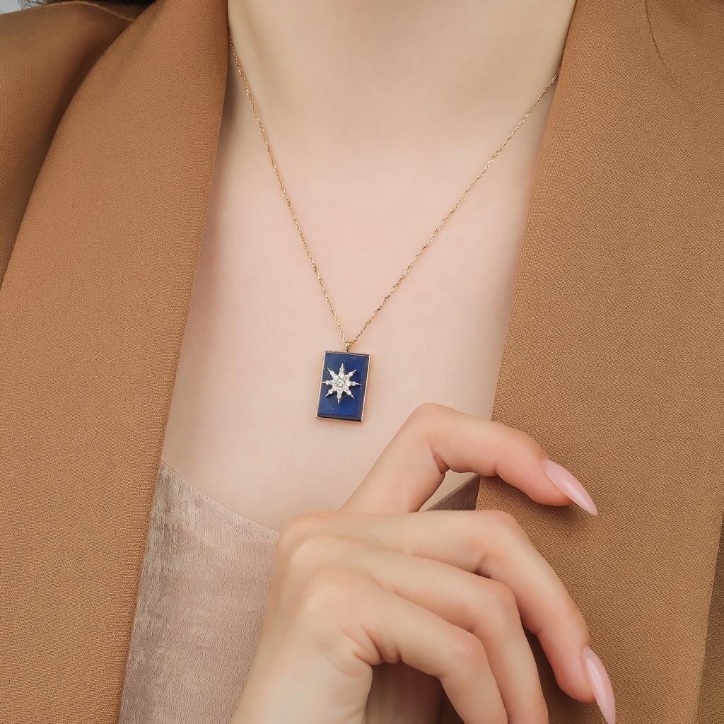 Gold Lapis Lazuli Pole Star Necklace