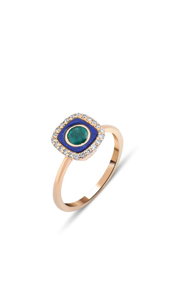 Gold Lapis Lazuli & Emerald Ring