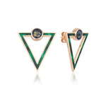 Load image into Gallery viewer, Gold Malachite Enamel  Triangle Earrings
