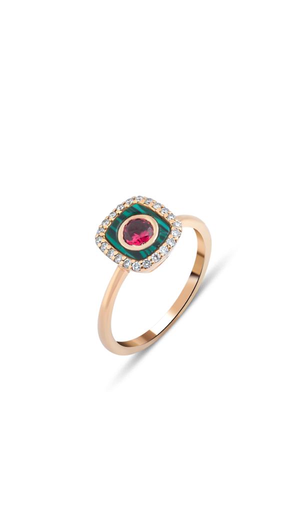 Gold Malachite & Ruby Ring