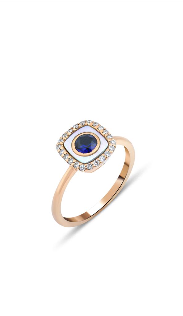 Gold Pearl Stone & Sapphire Ring