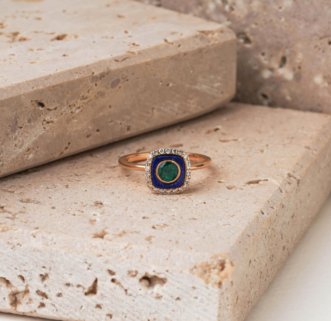 Gold Lapis Lazuli & Emerald Ring