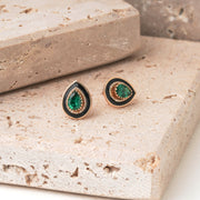 Gold & Emerald with Enamel Drop Earrings