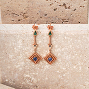 Gold Malachite Enamel &  Sapphire Dangle Earrings