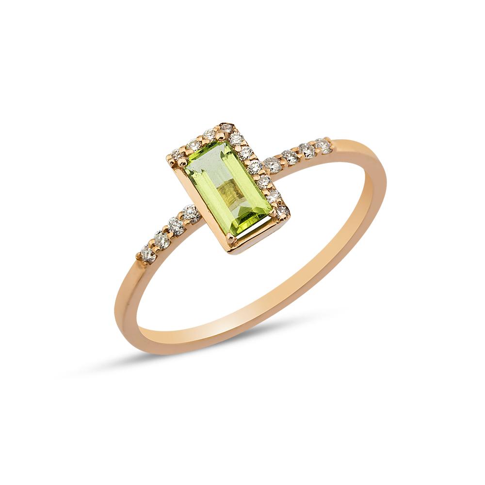 Gold Baguette Cut Peridot Ring