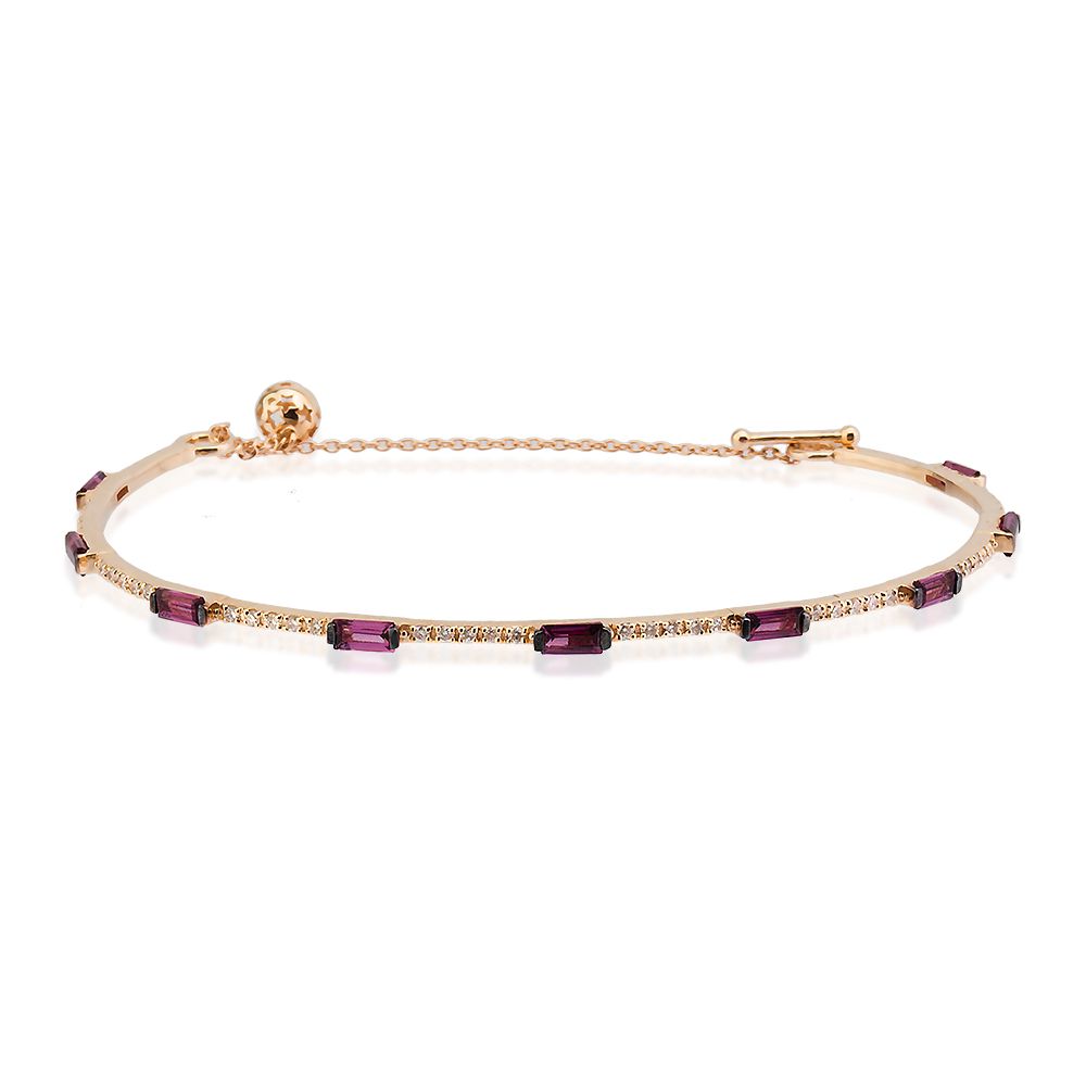 Gold Baguette Rhodolite Diamond Bangle Bracelet